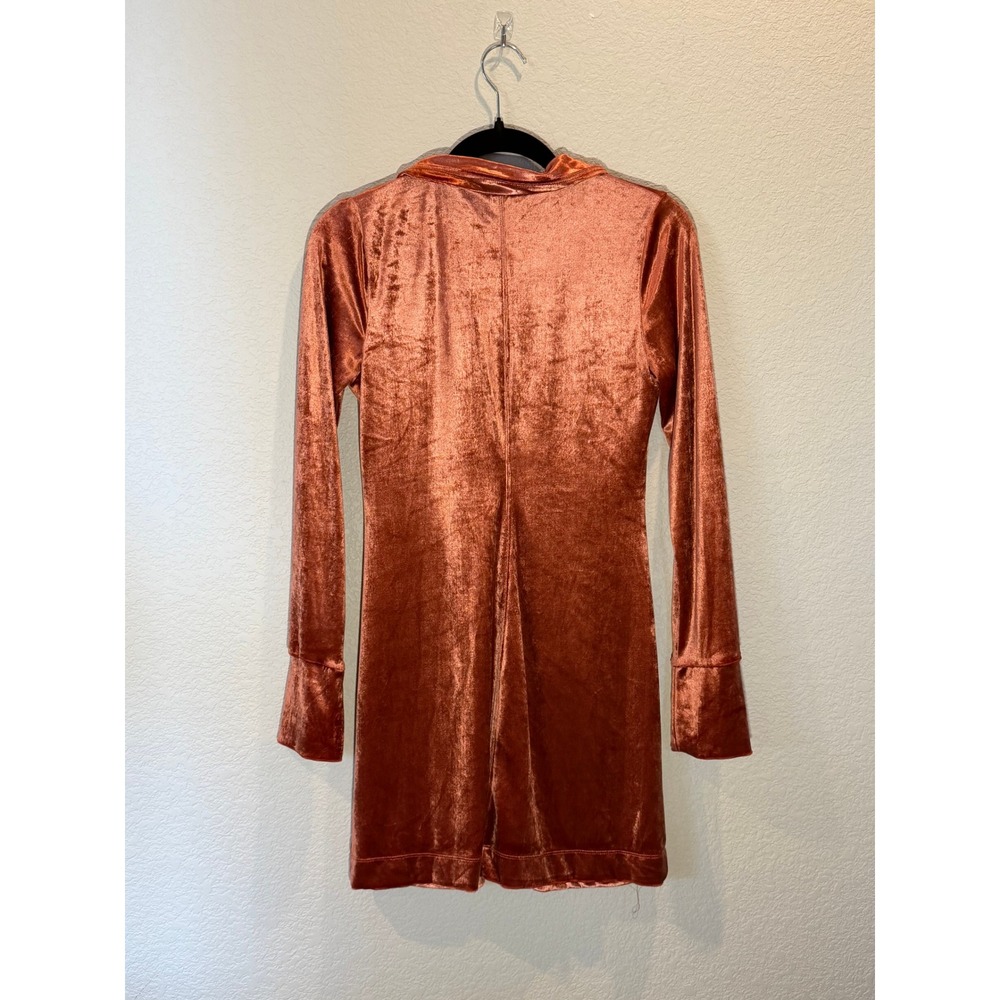 Free People Womens Shayla Velvet Ruched Mini Dress Rust Orange XS - Picture 2 of 3